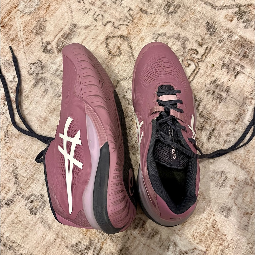 ASICS Women's Hard Court Tennis Shoes in Mauve Pink with White Logo